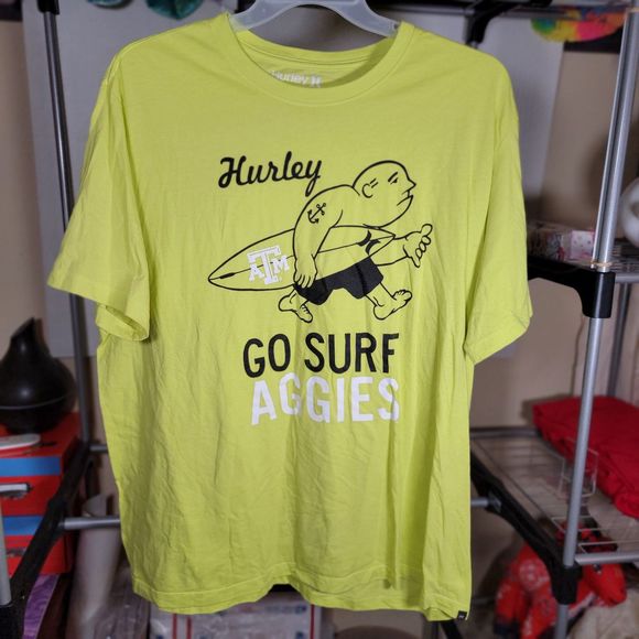 Hurley SS Neon Yellow Go Surf Aggies Texas A&M - Size XXL - Picture 2 of 4